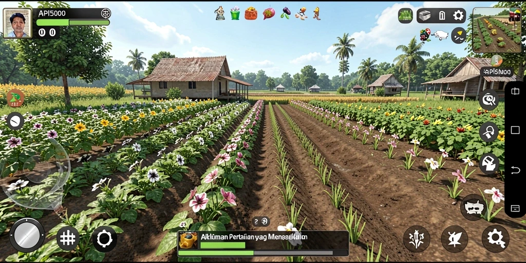 Screenshot gameplay API5000 menampilkan petani yang sedang memanen tanaman.