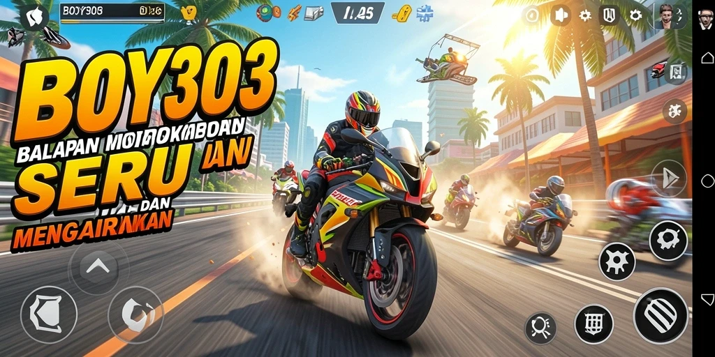 Tampilan gameplay seru dari BOY303 saat balapan motor.