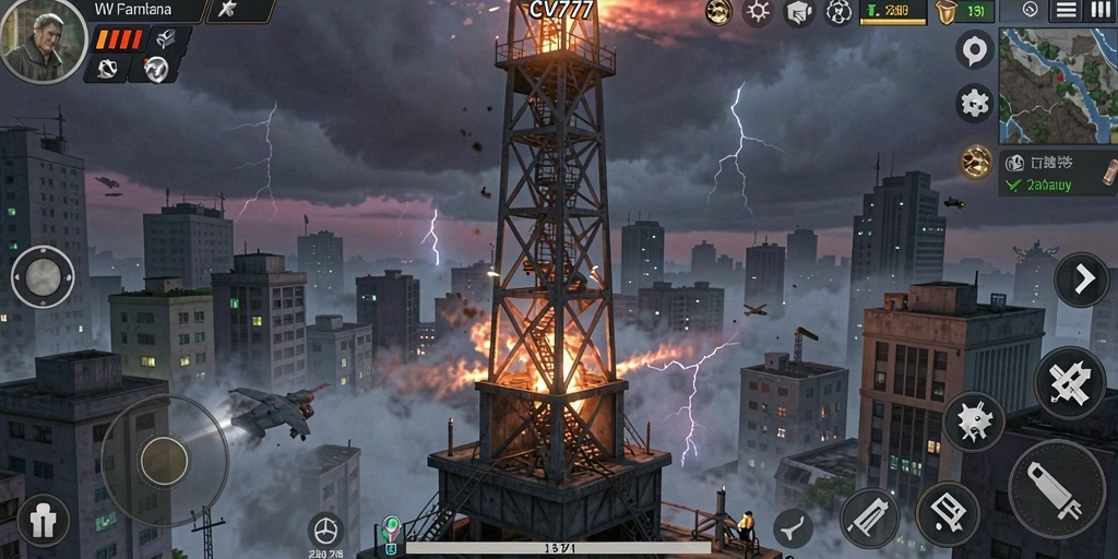 Screenshot utama CV777 menampilkan aksi menara pertahanan yang mendebarkan.
