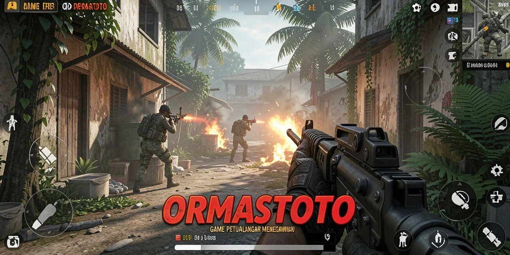 Tangkapan layar gameplay ORMASTOTO menampilkan aksi tembak-menembak yang intens.