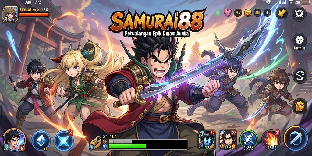 Screenshot SAMURAI88 menampilkan pertarungan dinamis dengan karakter Anime.