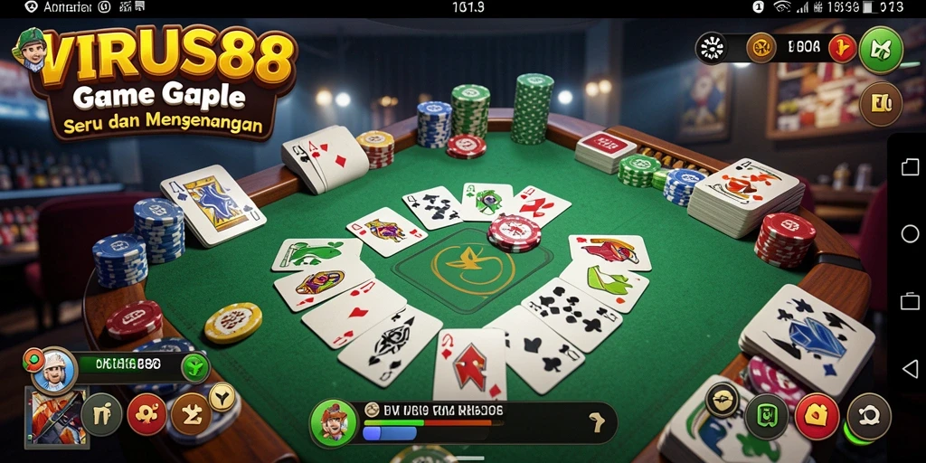 Tampilan gameplay seru dalam VIRUS88 yang menampilkan bermain Gaple.